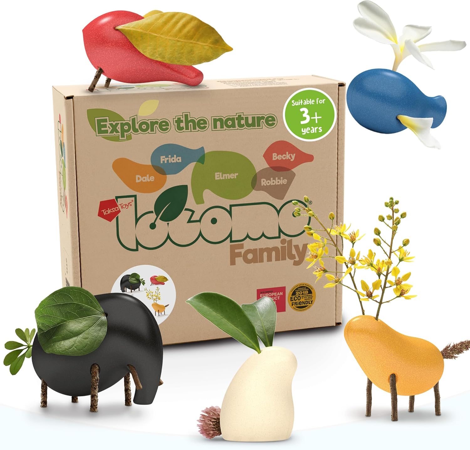 Taksa Toys Locomo Family five wooden animal figures set front view