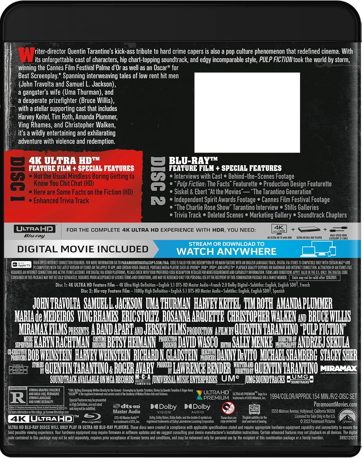Format Pulp Fiction Blu-ray back view disc packaging details