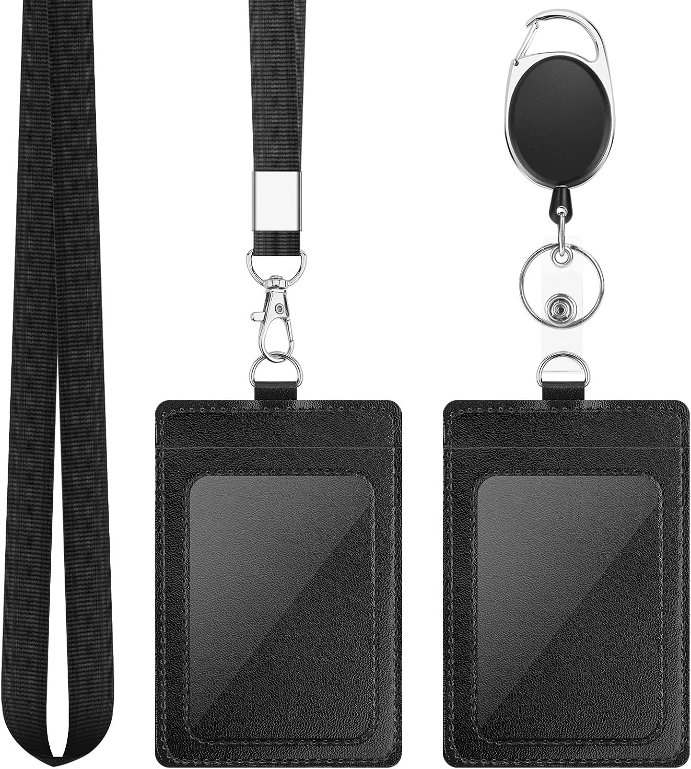 DUPENCD vertical PU leather ID badge holder front view with clear window