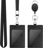 DUPENCD vertical PU leather ID badge holder front view with clear window