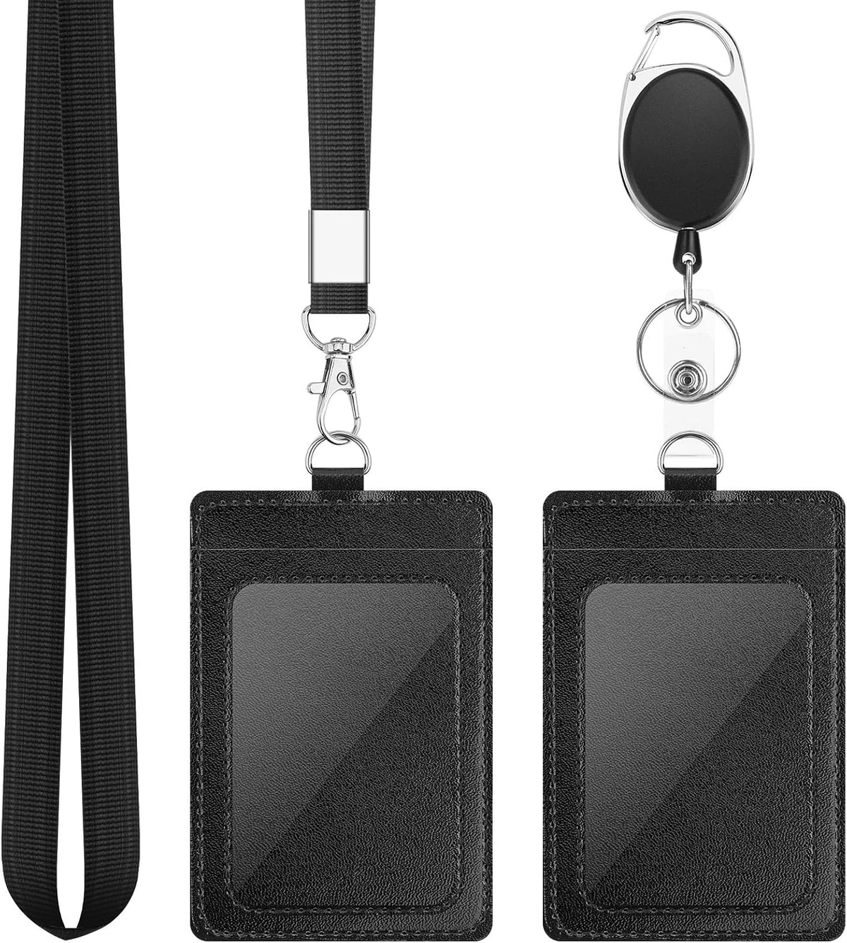 DUPENCD vertical PU leather ID badge holder front view with clear window
