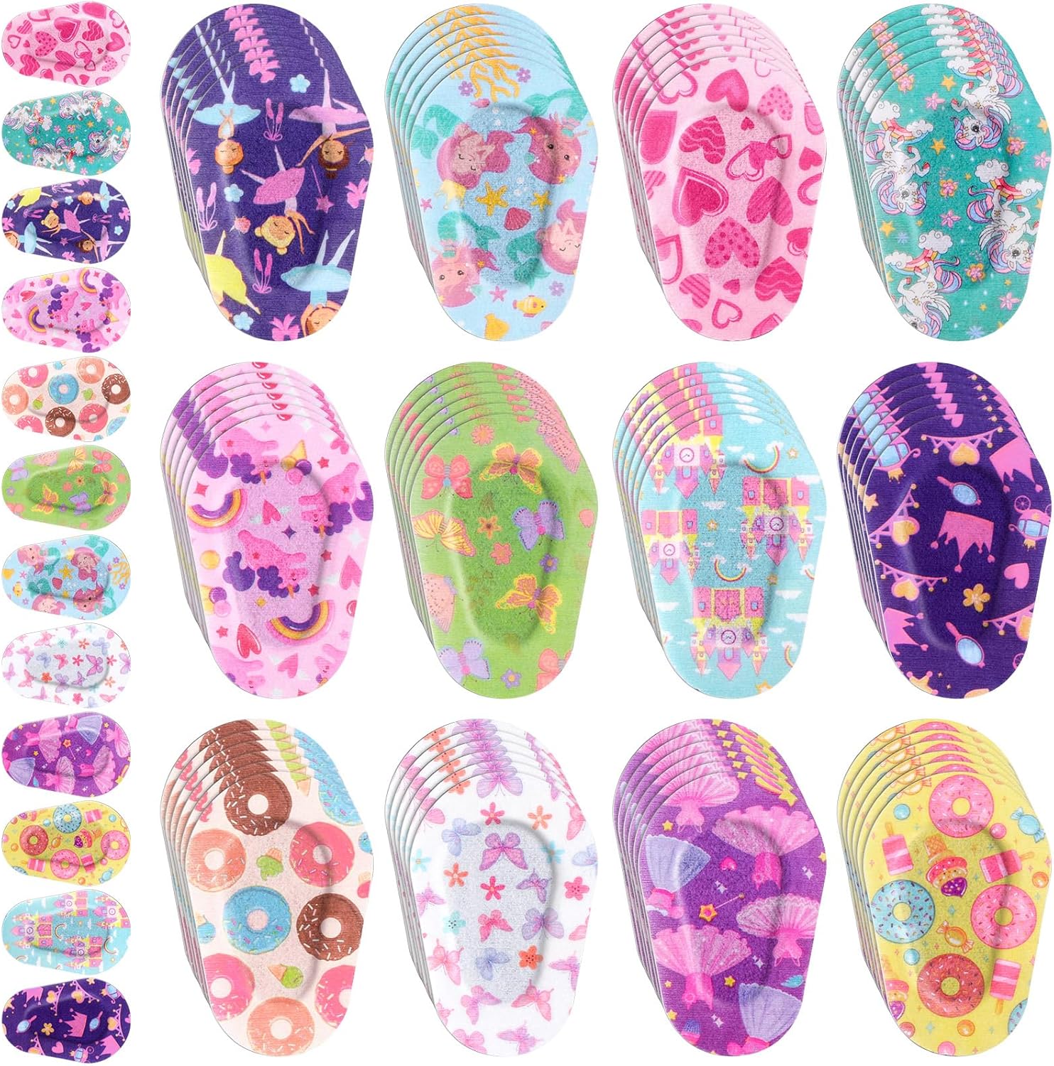 Panelee Adhesive Eye Patches for Kids front view showing colorful cartoon patterns.