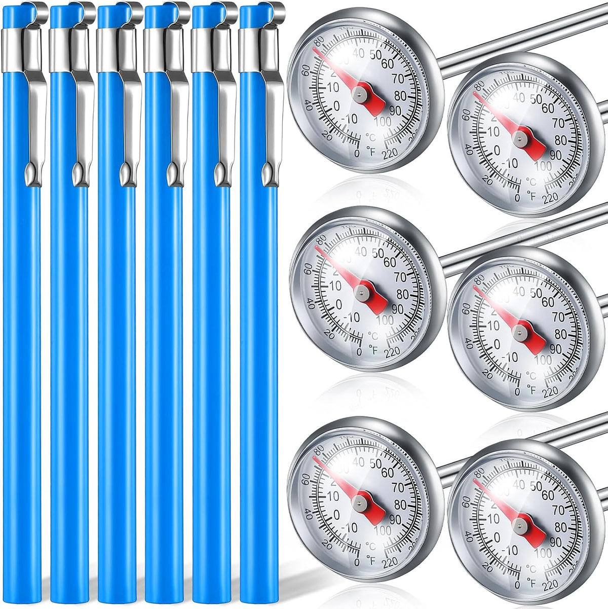 Xuhal 12 Pcs Stainless Steel Kitchen Thermometer with 5 Inch Long Stem 1 Inch Dial Thermometer Milk Frothing Food for Oven Probe Meat Grill BBQ Cooking Chocolate Water (Red) - Image 15