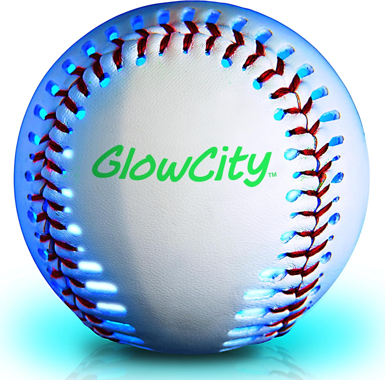 GlowCity premium leather LED rechargeable baseball front view