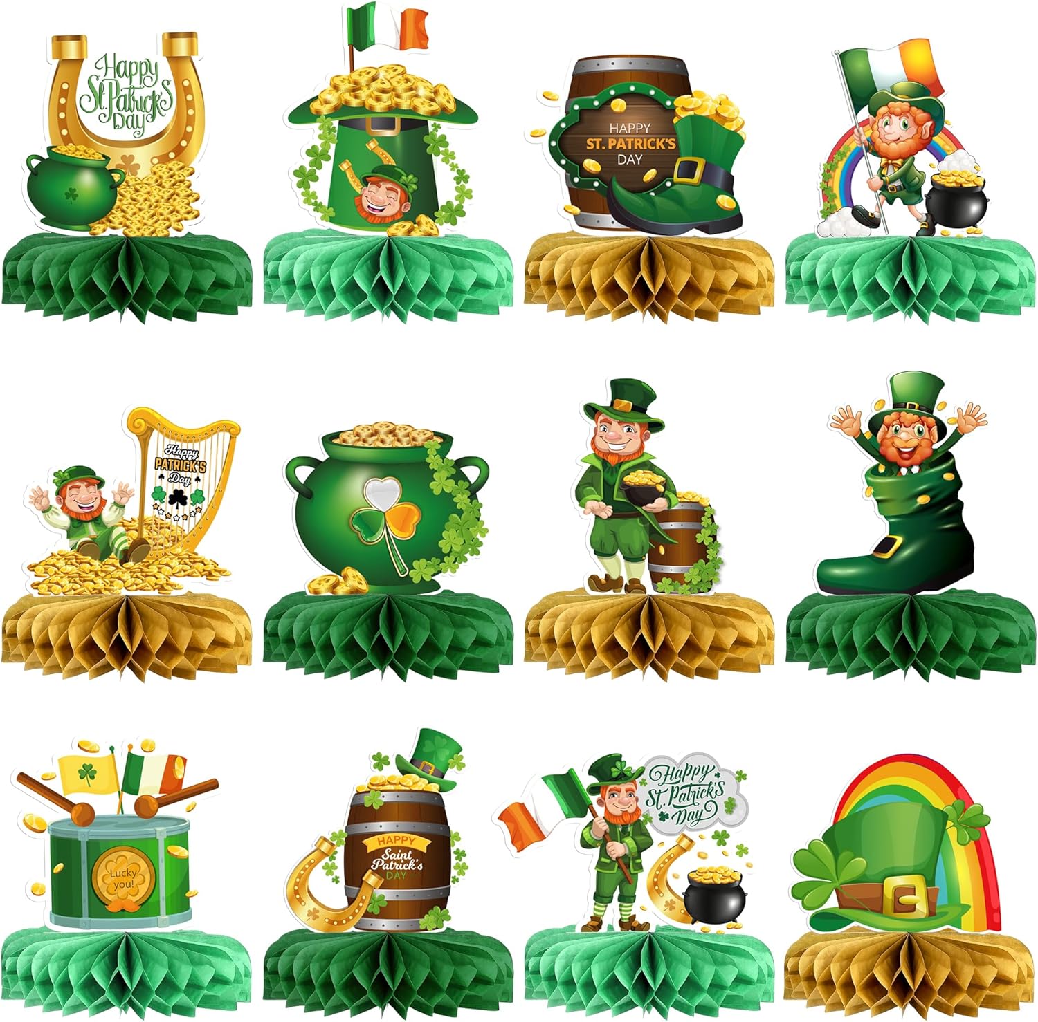KatchOn St Patricks Day honeycomb centerpiece set front view