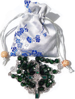 Close-up view of the green artificial crystal glass beads