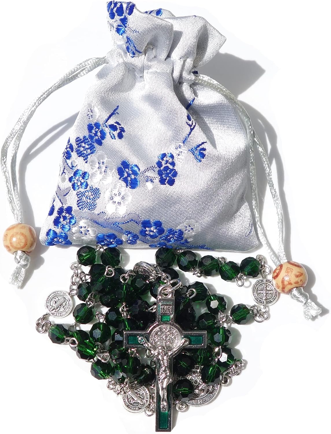Close-up view of the green artificial crystal glass beads