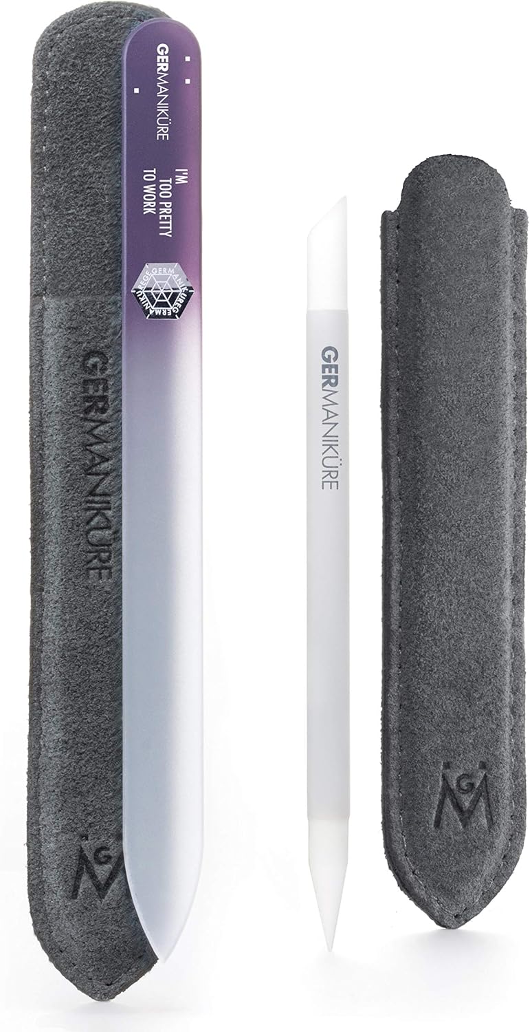 GERMANIKURE Crystal Glass Cuticle Stick & White Nail File Set in Suede Sleeves - Handmade in Czech Republic - Professional Manicure Supplies - Cuticle Pusher, Callus Remover - Ideal Nail Care Gift - Image 12