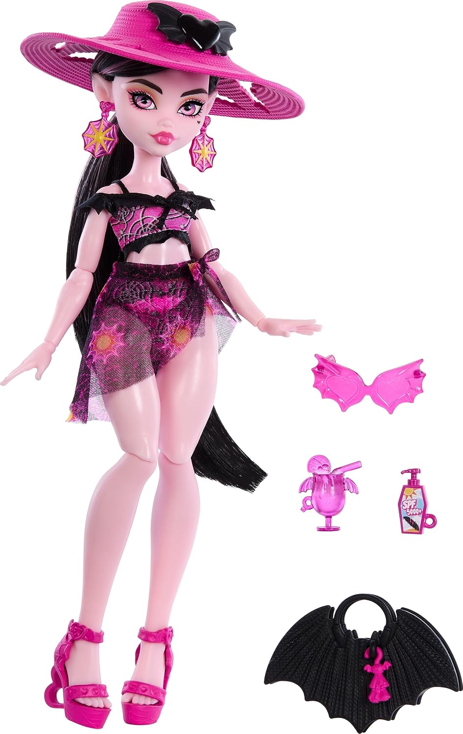 Monster High Scare-adise Island Draculaura Doll with Swimsuit, Sarong & Beach Accessories Like Hat, Sunscreen & Tote - Image 5