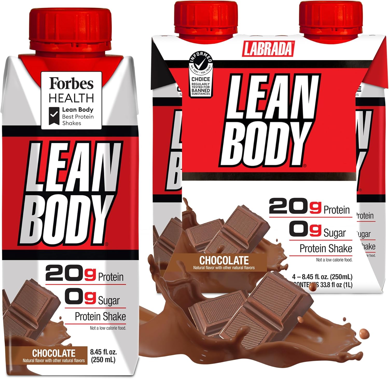Lean Body Ready-to-Drink Chocolate Protein Shake, 20g Protein, Whey Blend, 0 Sugar, Gluten Free, 22 Vitamins & Minerals, (Recyclable Carton & Lid - Pack of 4) - Image 1