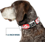 Full layout of Buckle-Down Hibiscus Light Red White Dog Collar Bone