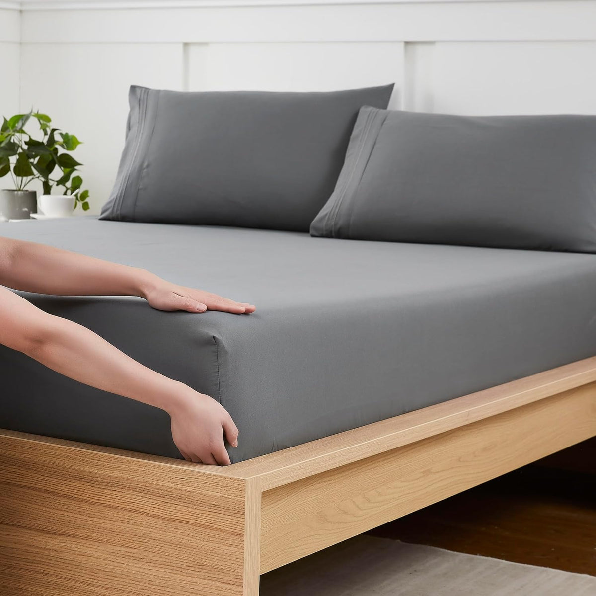 Sweet Home Collection king size fitted sheet in gray view