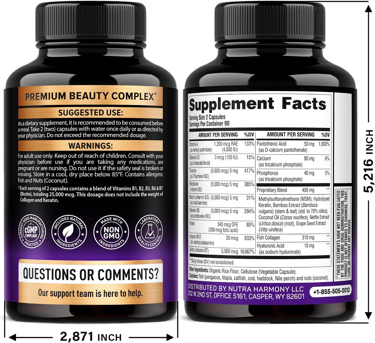 Nutraharmony hair growth support supplement bottle back view ingredients