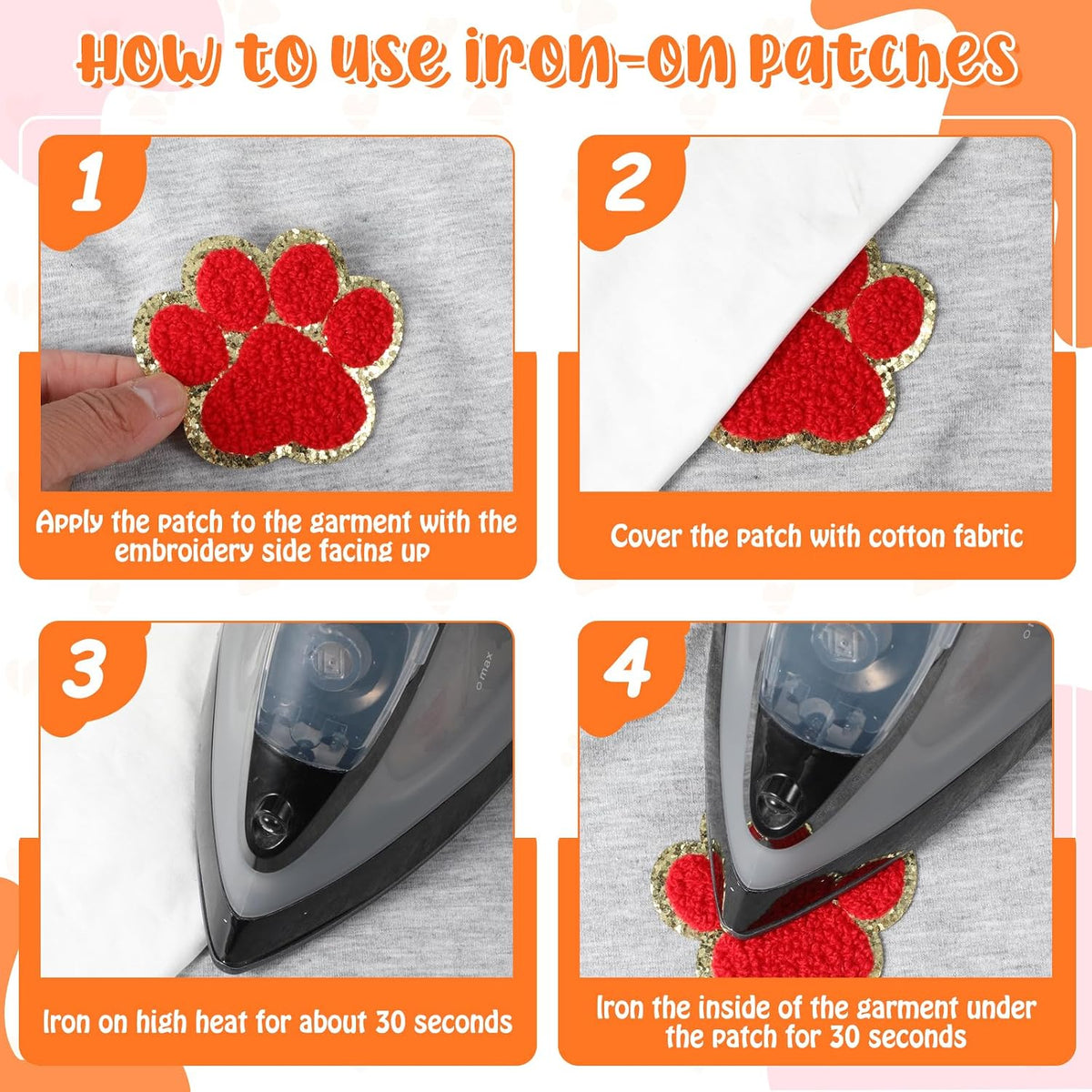 Back view of self-adhesive heat-seal backing on JJUNW clothing appliques