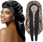 2Pcs Bonnets for Black Women Braid Bonnet, Large Long Satin Bonnet for Braids, Silk Bonnet with Stretchy Tie Band Sleep Cap Hair (2Pcs-Black&Blue) - Image 12