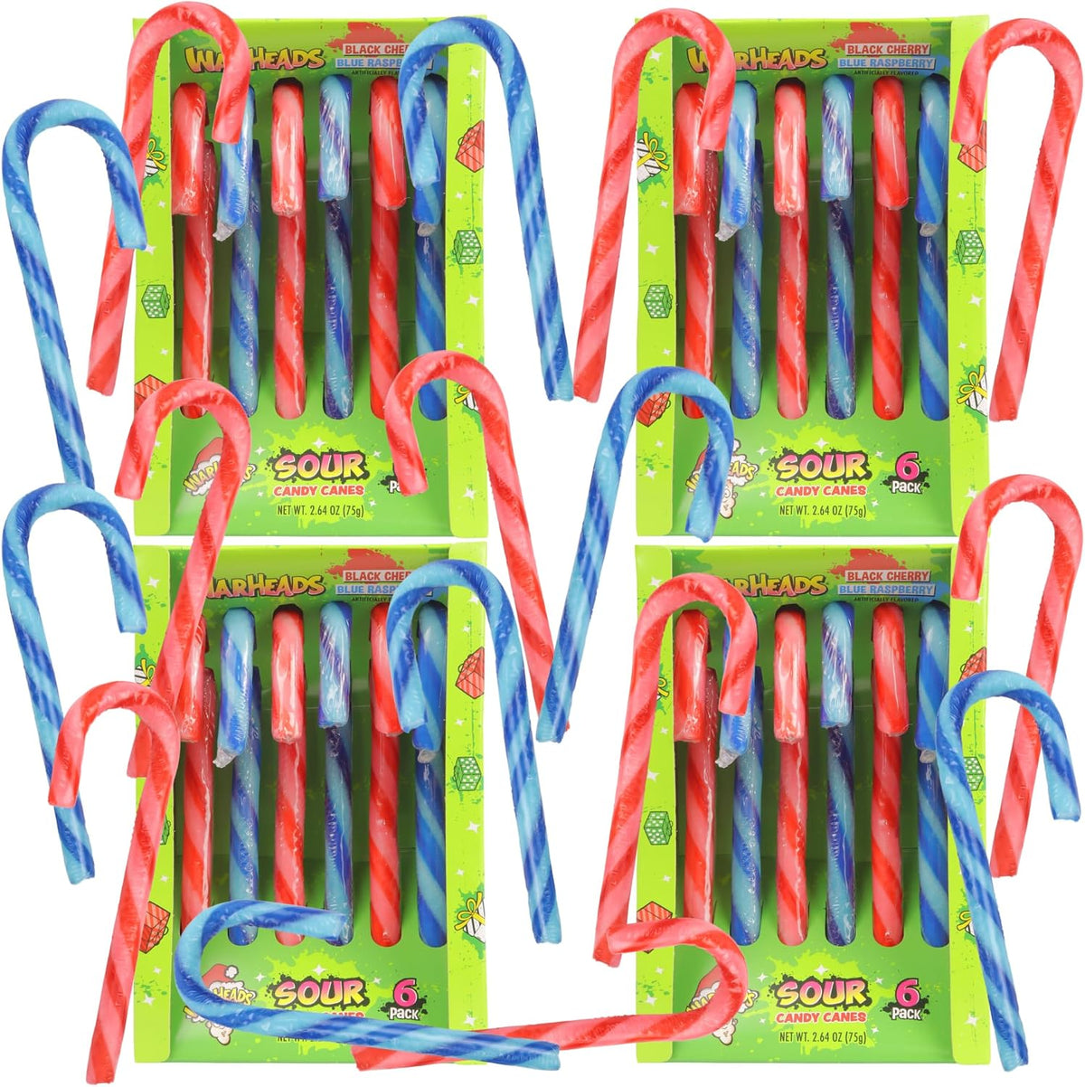 Sweetzo sour christmas candy canes front view showcasing holiday packaging.