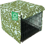 Molly Mutt Amarillo by Morning dog crate cover front view featuring green floral pattern on wire kennel