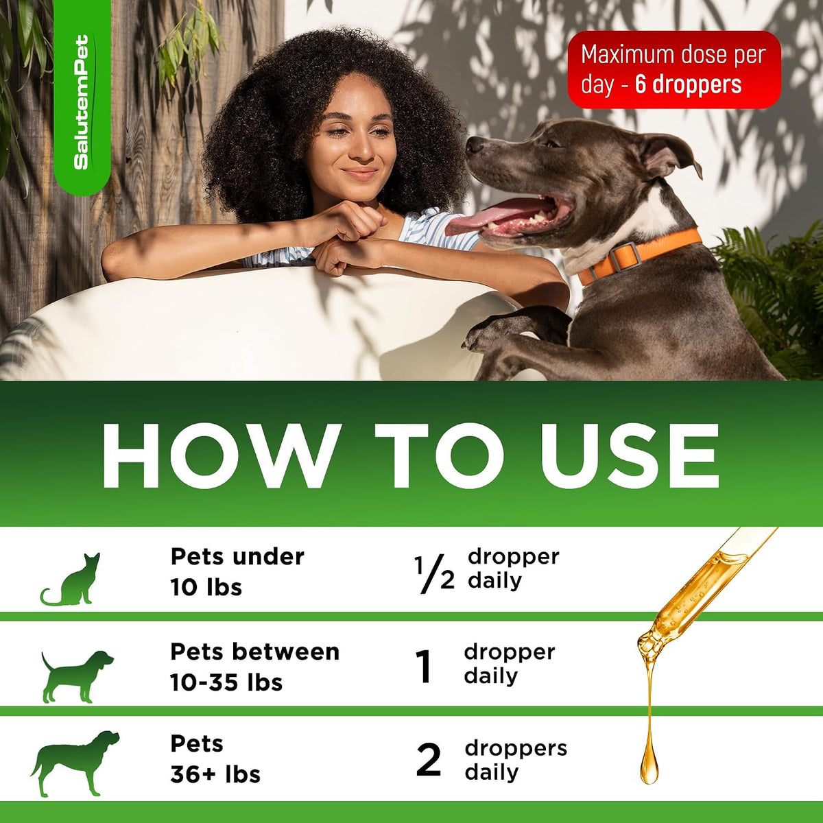SalutemPet respiratory drops for pets being mixed directly into a dog bowl filled with dry food.