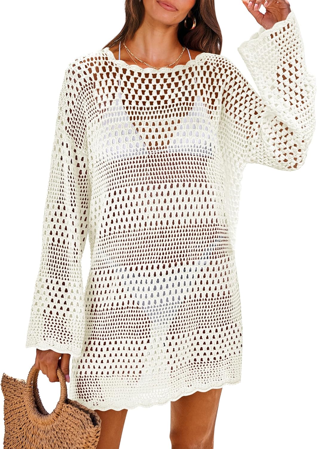 ANRABESS women swimsuit crochet swim cover up front view