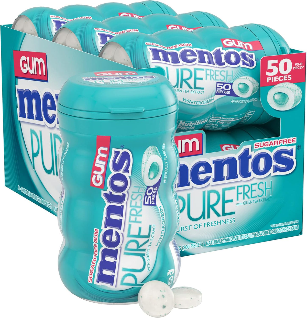 Premium imported Mentos sugar free fresh mint gum pieces close up