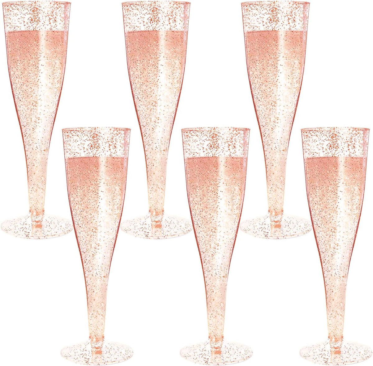 MR.FOAM rose gold glitter champagne flutes front view for wedding decor