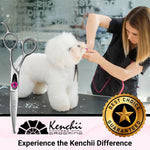 Close up view of the micro serrated edge on the Kenchii Love grooming shears.