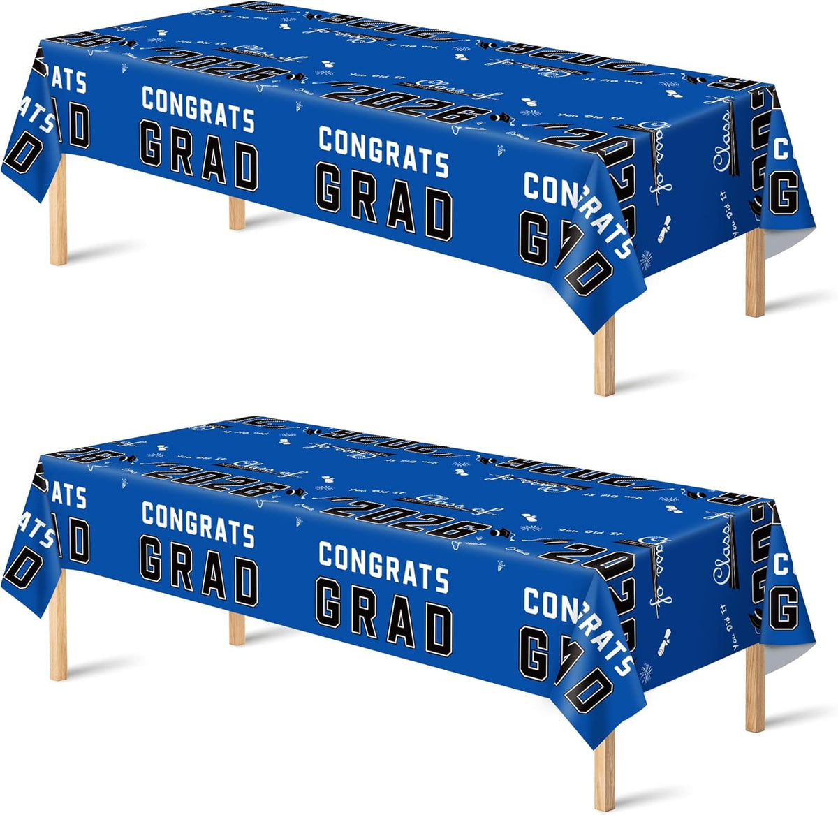 OHOME Class of 2026 blue graduation tablecloth 2 pack front view