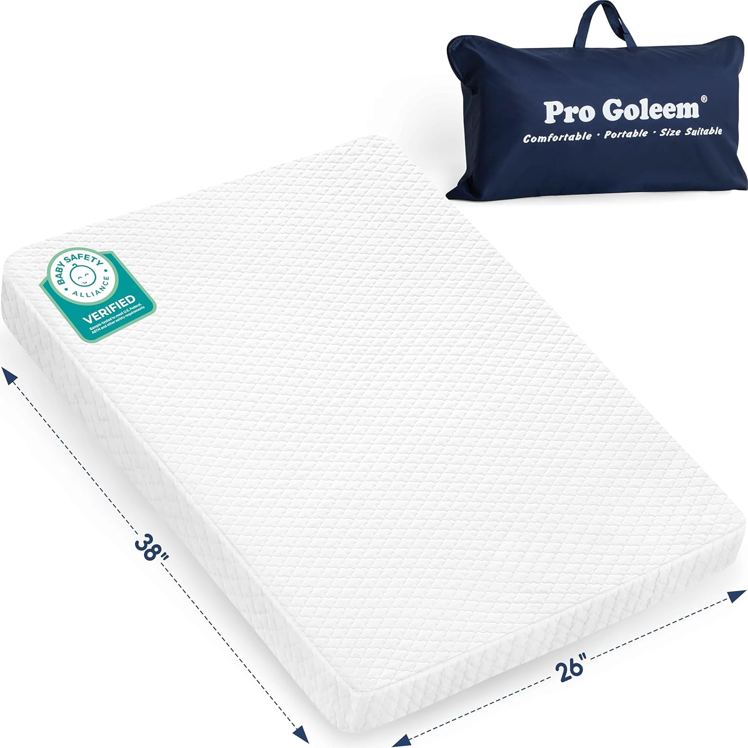 Pro Goleem pack and play mattress with white quilted cover