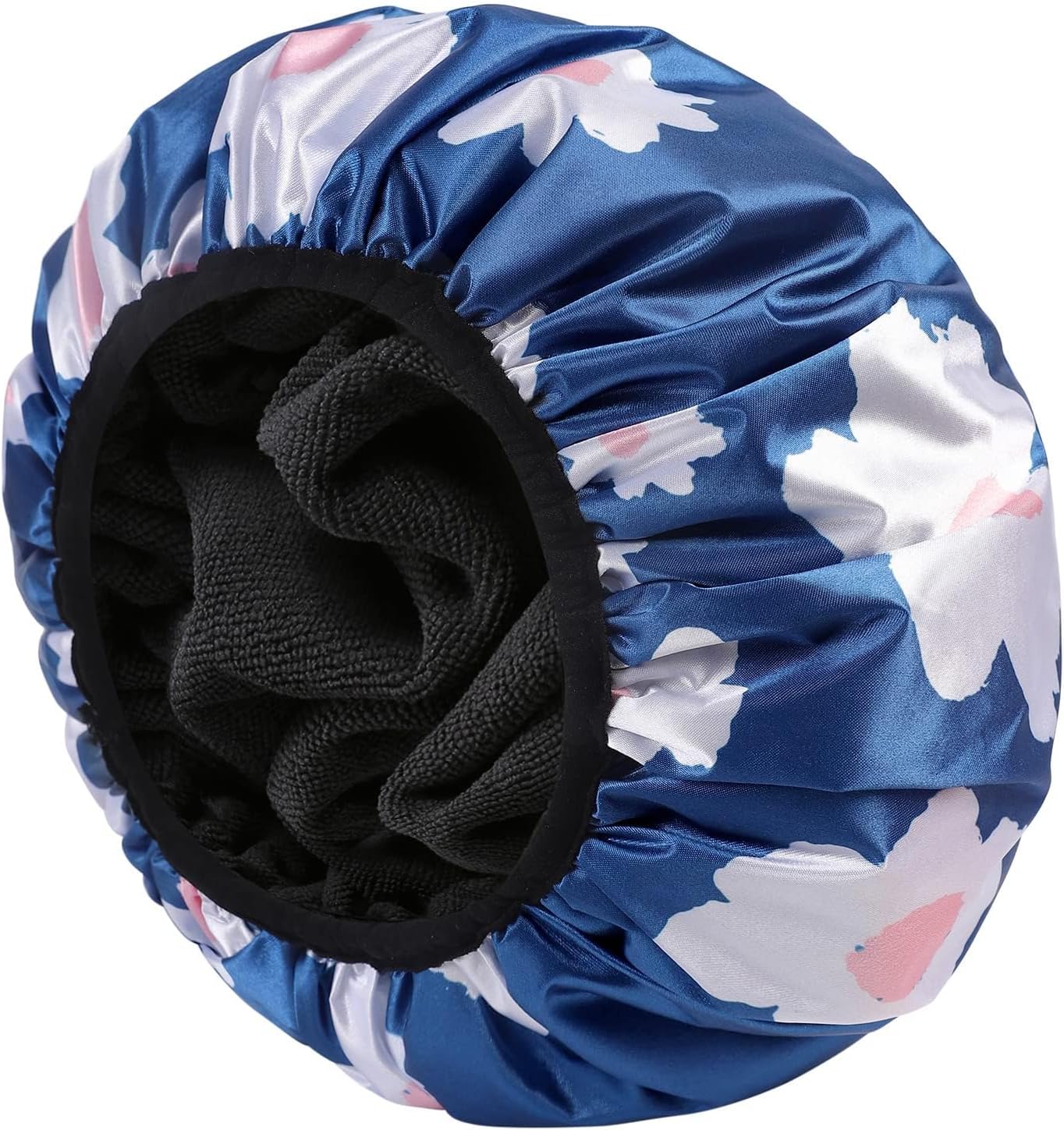 YIZIJIZI Terry Lined Shower Cap,Triple Layer Large Cap for Women,Shower Cap Reusable Waterproof,Long Thick Hair(Blue) - Image 1