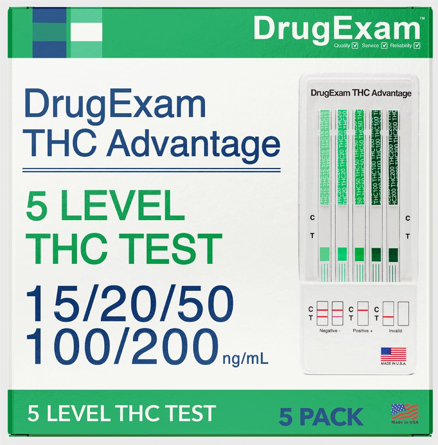 5 Pack - DrugExam Multi Drug Screen Test. Testing for Marijuana (THC). Easy to Use Urine Test. Detailed Instructions Included. - Image 1