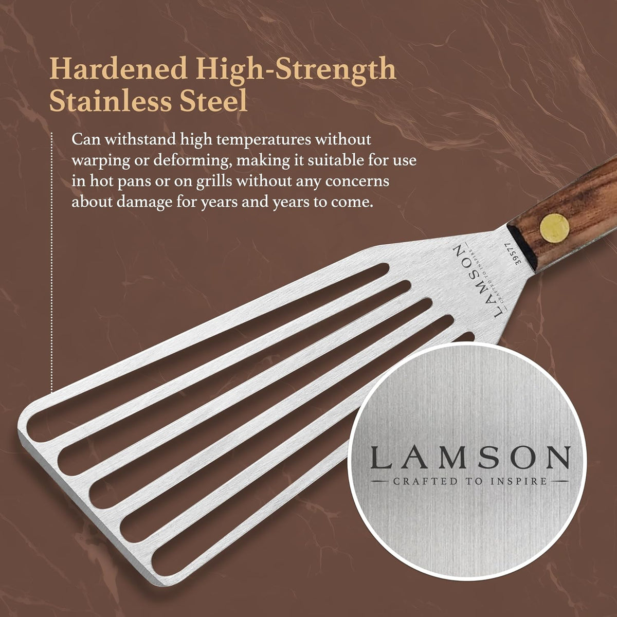 Lamson stainless steel turner angled profile view