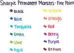 Sharpie black markers displayed next to written sample marks