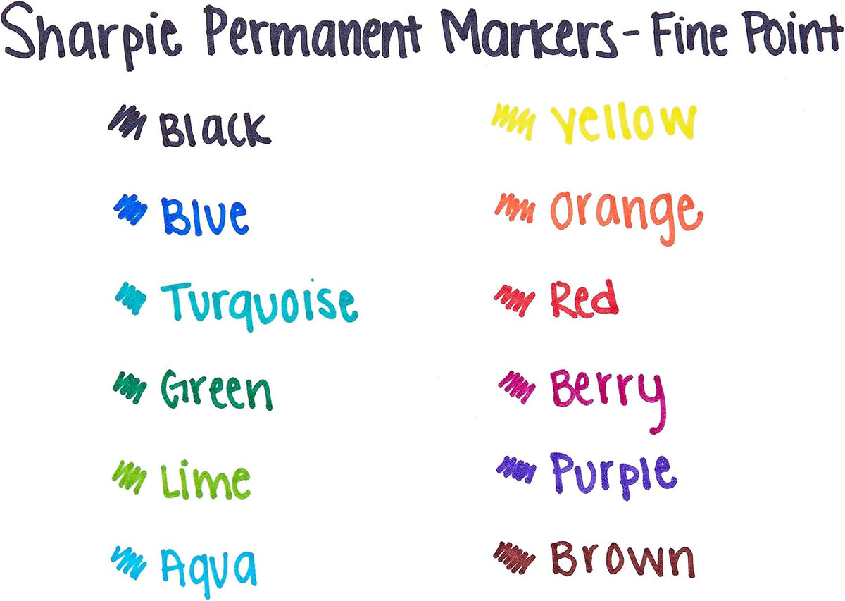Sharpie black markers displayed next to written sample marks
