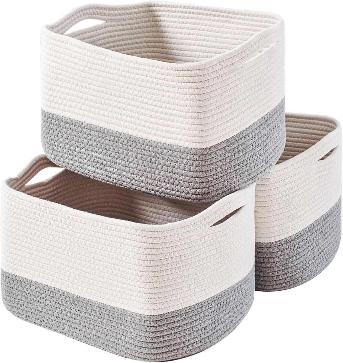ICERZCZ Decorative Storage Baskets for Organizing Shelves, Toy Basket for Nursery, Woven Cotton Rope Baskets for Decor, Towel Basket for Bathroom, 15"x11"x9.5", 3 Packs, Brown - Image 9