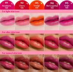 Korean water gel lip stain set on a clean white makeup vanity background