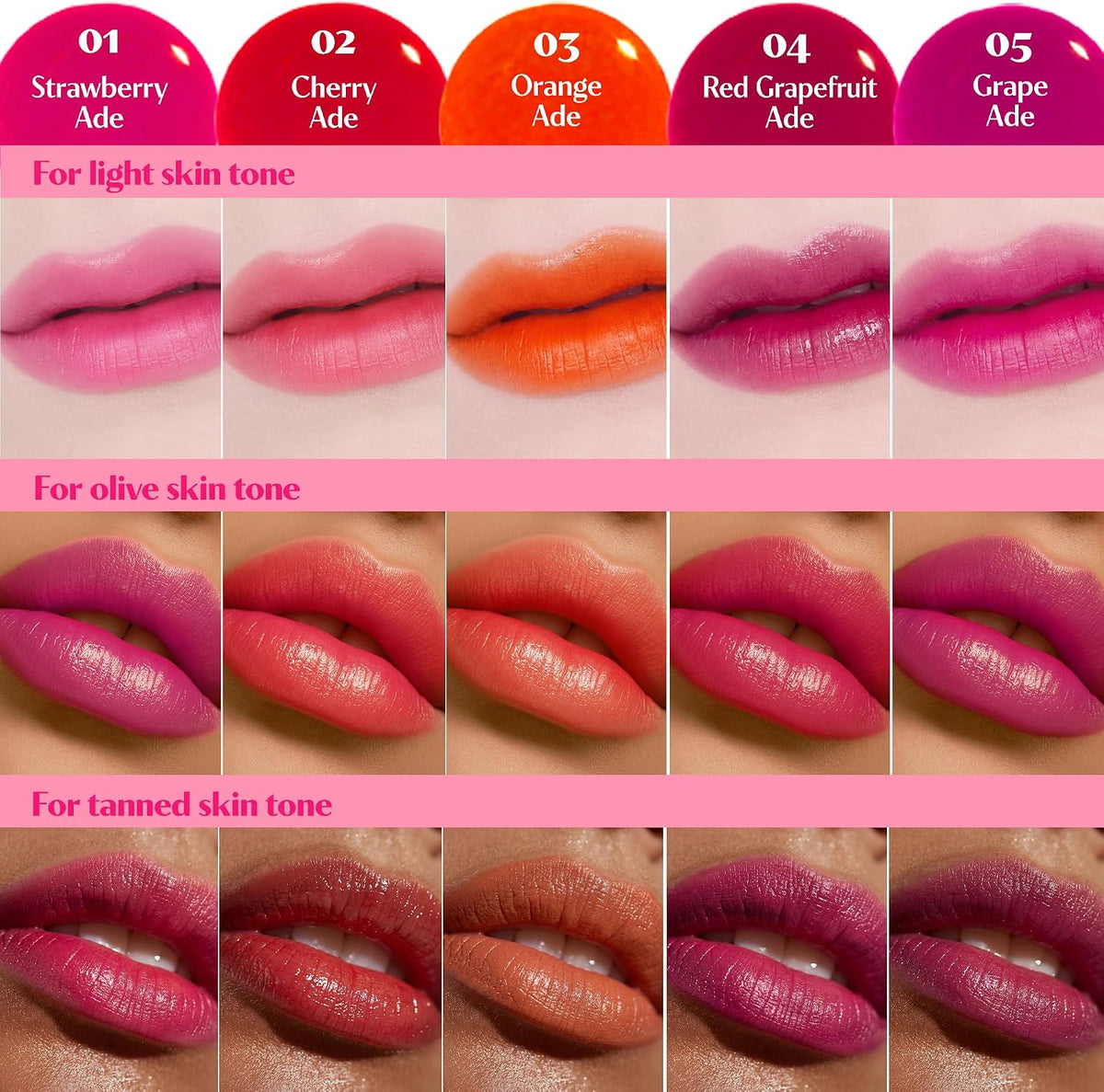 Korean water gel lip stain set on a clean white makeup vanity background