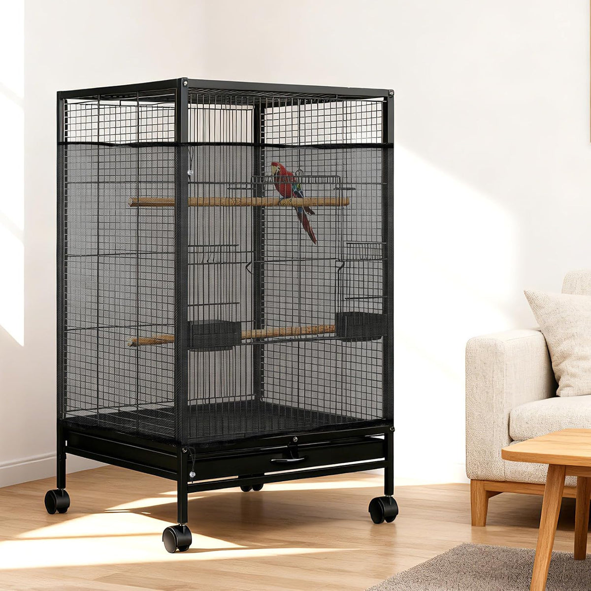 LIQWEI stretchable pet bird cage net wrap with adjustment buckle