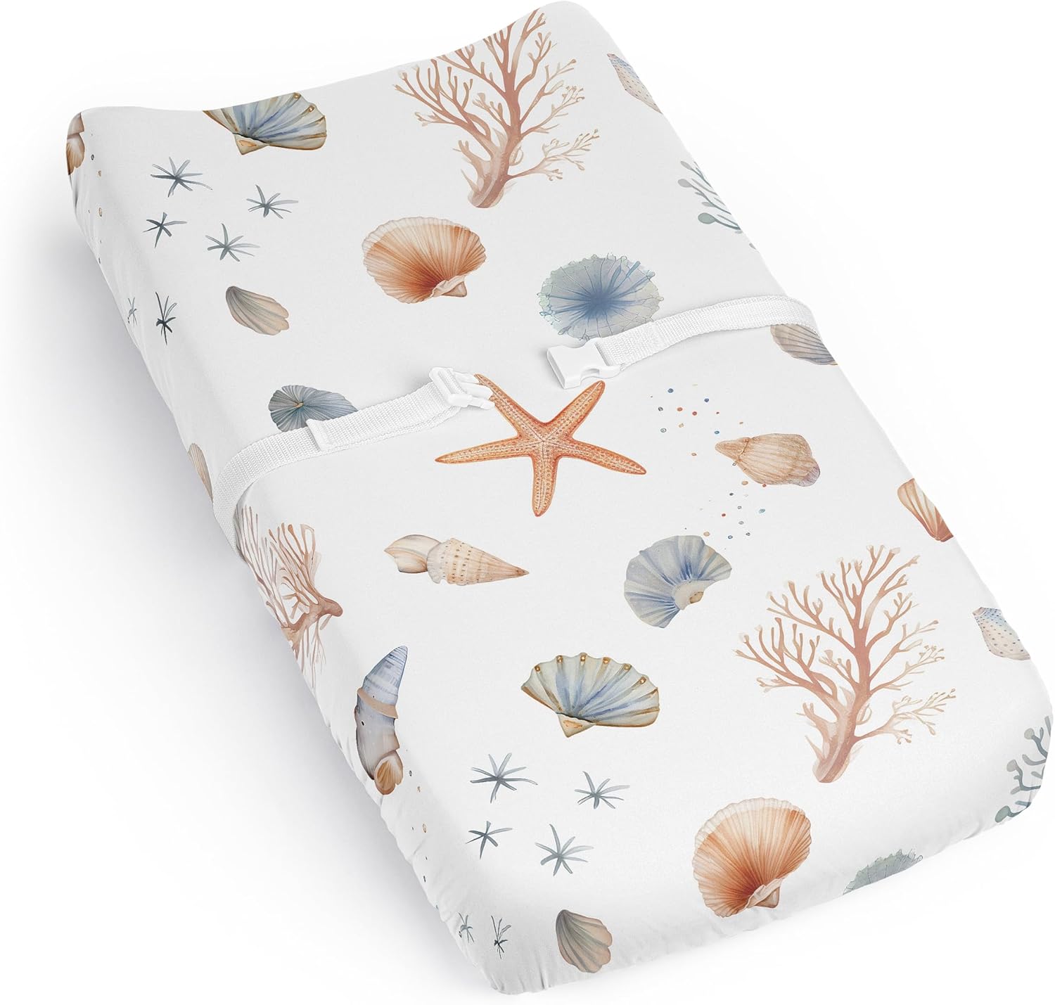Sweet Jojo Designs Ocean Seashells changing pad cover front view