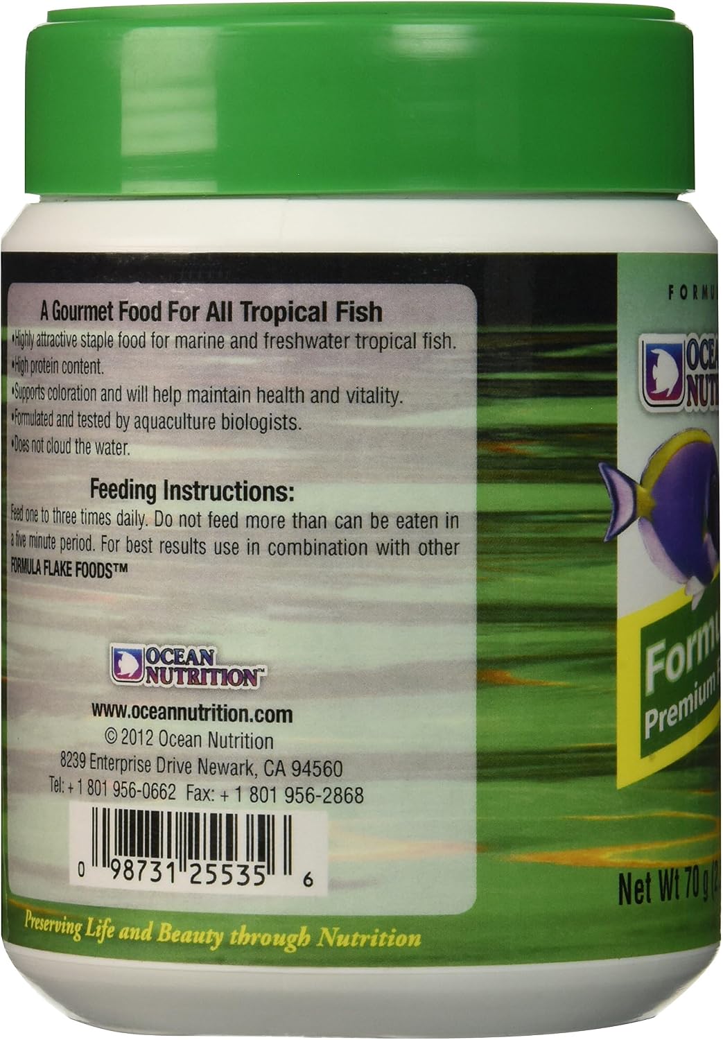 Ocean Nutrition 2.5 Ounce jar side profile and feeding guide