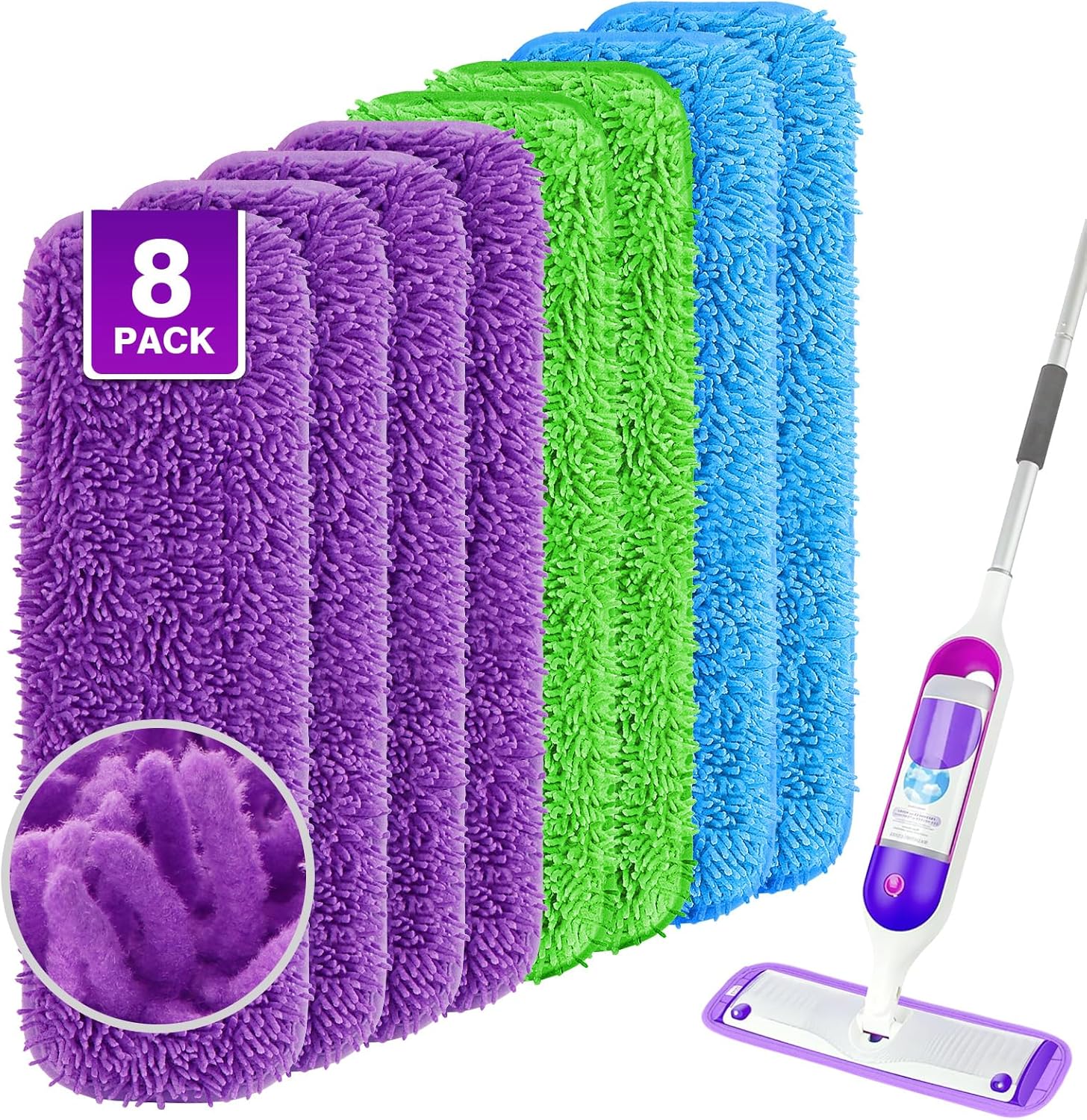 ENSPOWAY reusable mop pads front view showing multicolor microfiber textures