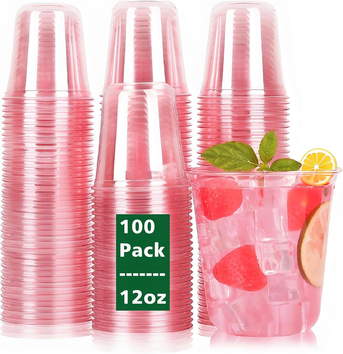 RMERVE 100 Count Pink Plastic Cups front view for party planning.