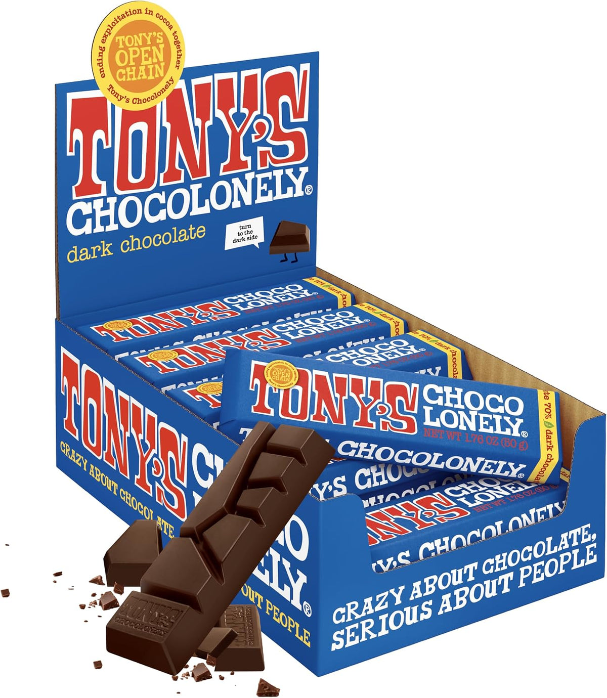 Individually wrapped 12 count variety pack chocolate bars highlighting the vibrant labels.