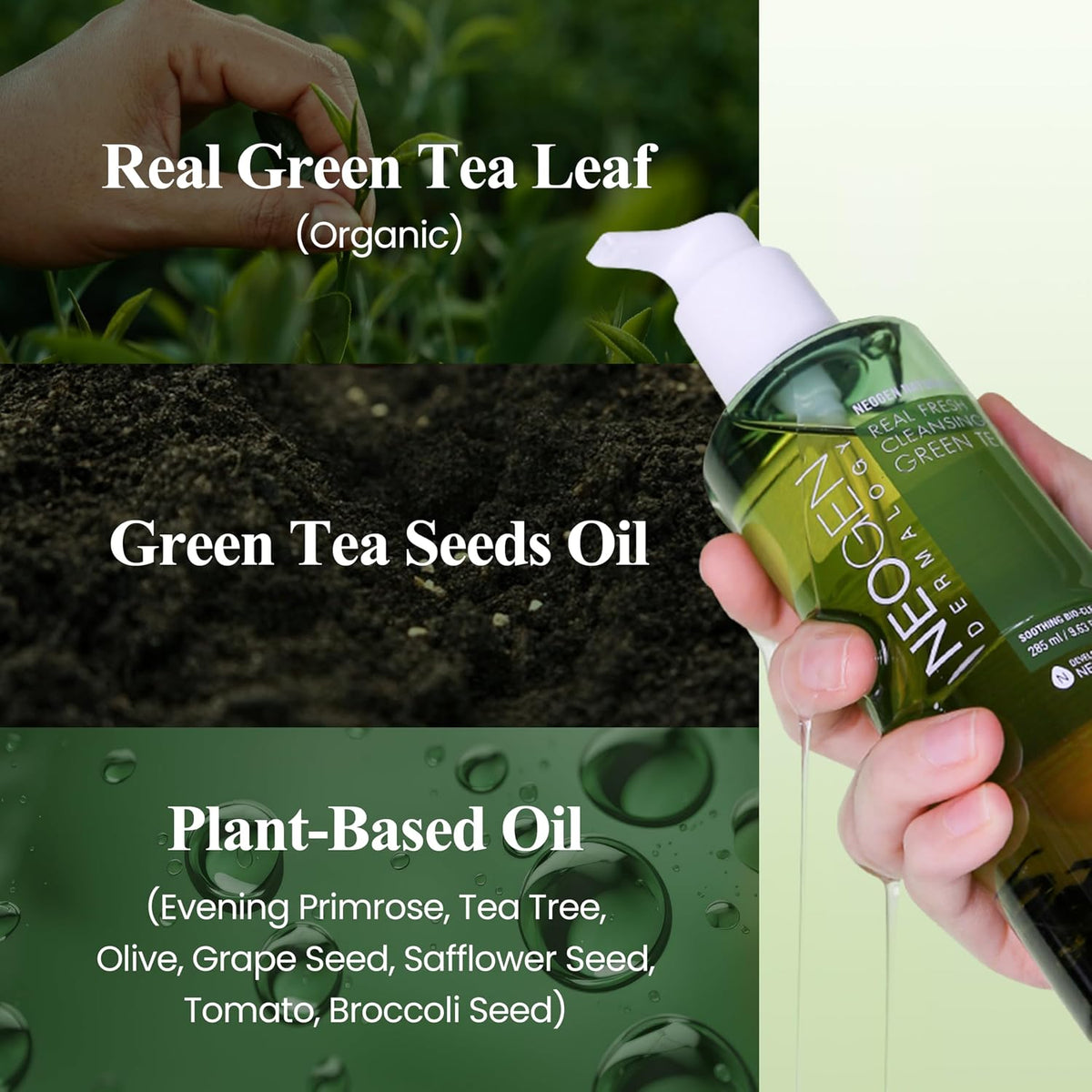 Korean skincare cleansing oil with green tea ingredients