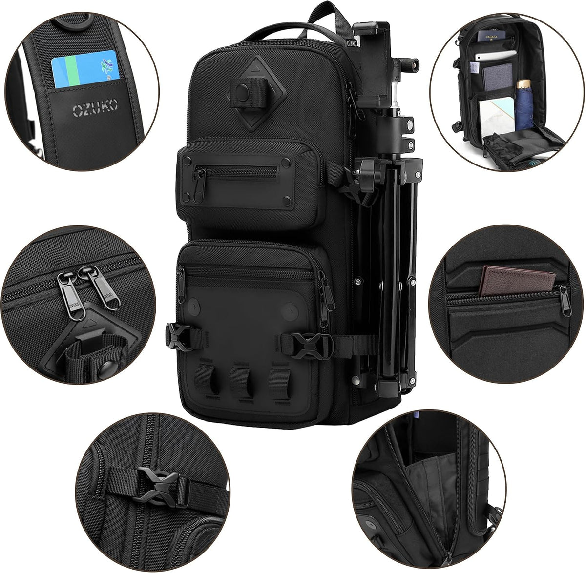 OZUKO tactical shoulder bag multi-layer internal storage compartment