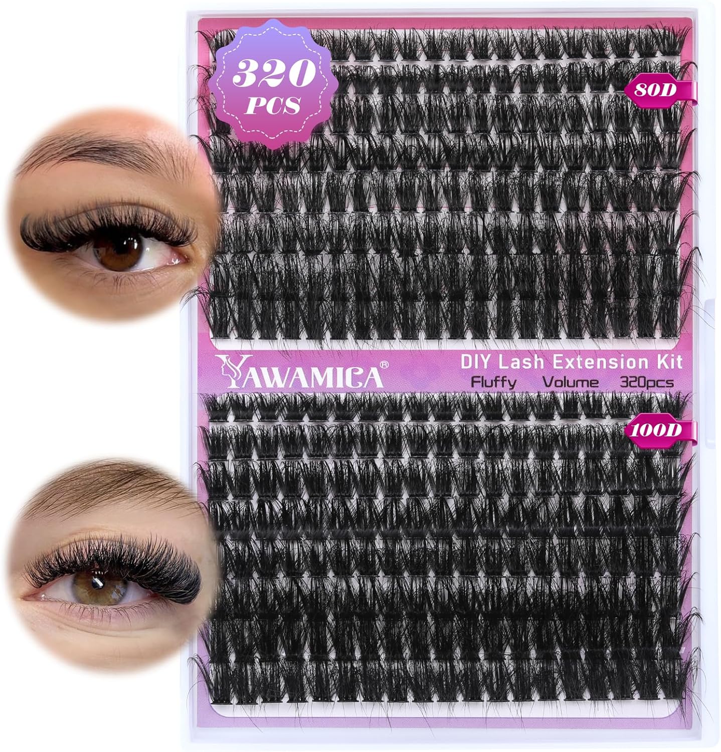 Fluffier Volume Lash Clusters 320pcs DIY Lash Extension 10-20mm D Curly Eyelash Clusters 80D+100D Wispy Individual Lashes Cluster Eyelash Extensions DIY Lash at Home by Yawamica - Image 1