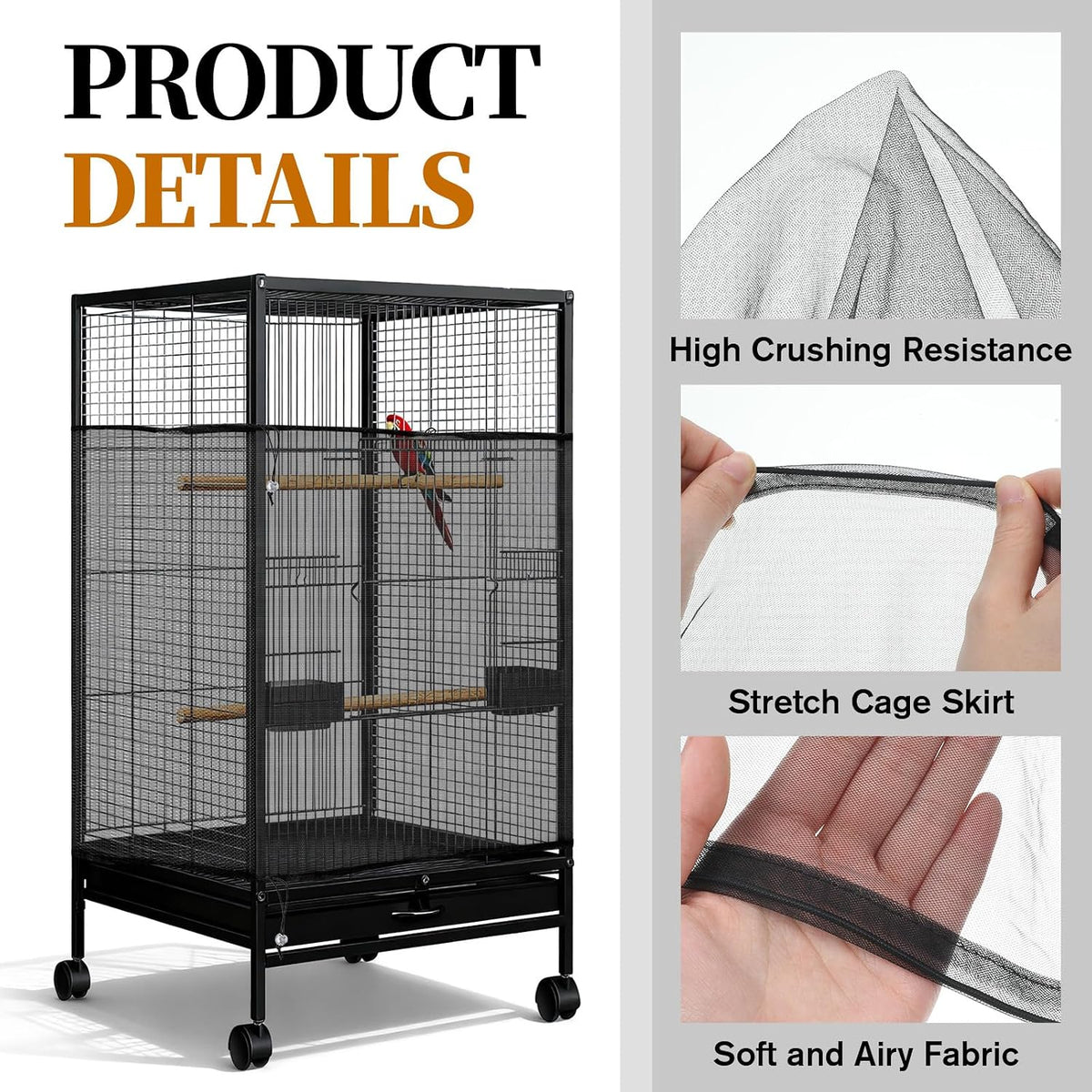 LIQWEI black bird cage skirt guard catching seeds and feathers