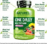 Back label of Naturelo women over 50 multivitamin highlighting nutritional facts