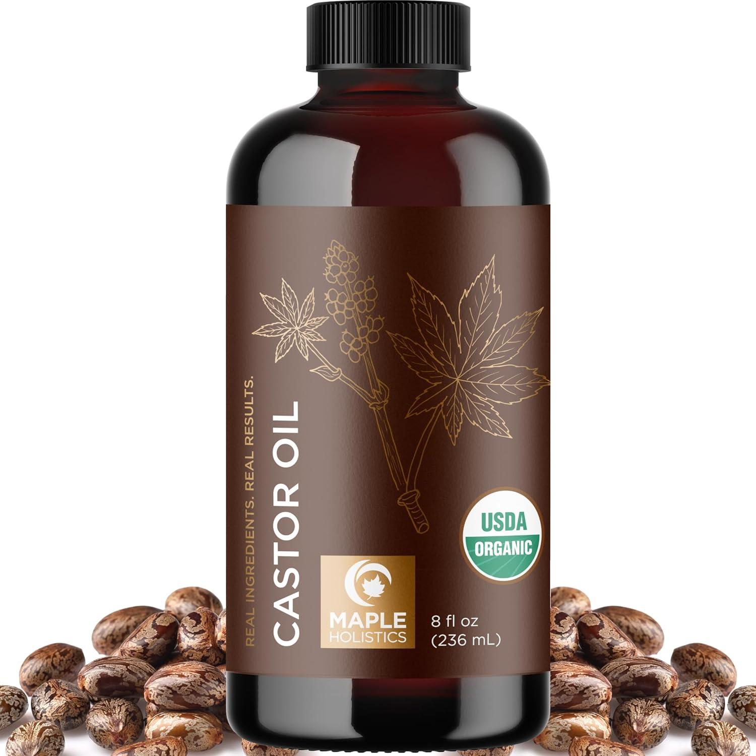 Organic Castor Oil Glass Bottle - 100% Pure Castor Oil Organic Cold Pressed Unrefined Glass Bottle - Extra Virgin Non GMO Hexane Free Cruelty Free Dermatologist Tested and USDA Certified (8 Fl Oz) - Image 1