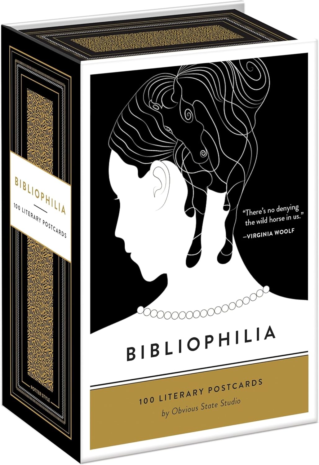 Obvious State Studio Bibliophilia 100 Literary Postcards front view of packaging box.