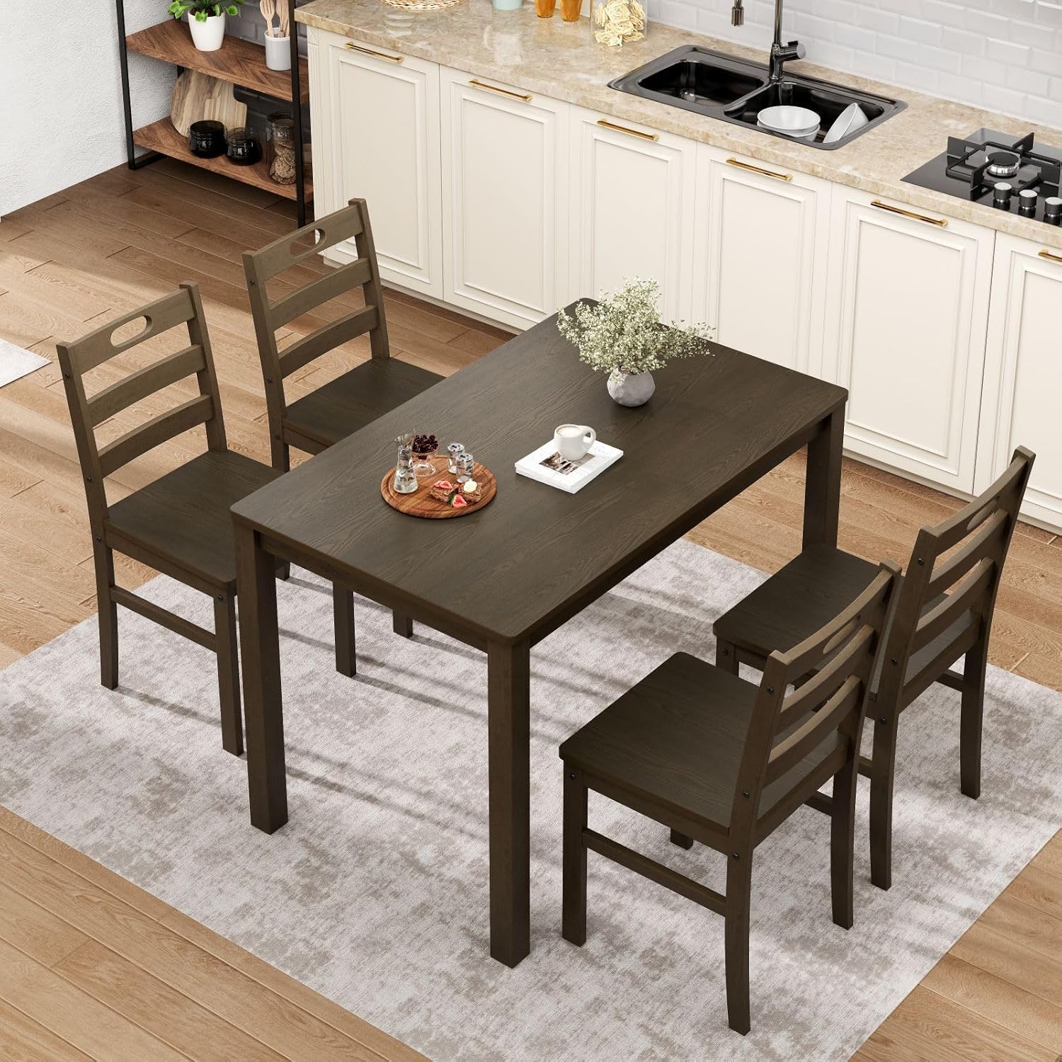 Sophia & William 5 piece dining table set front view farmhouse kitchen furniture